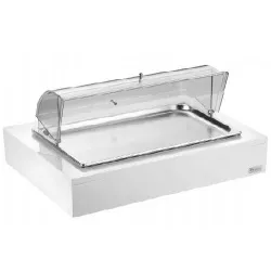 Купить поднос для нарезки 64х46см h30см, с крышкой roll-top, с хладогентом, на дерев. основании, цвет белый – цена от завода, доставка до двери | RuOborudovanie.ru