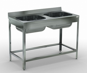 Ванна моечная Kocateq STR126G 60х120х90см с 2 цельнотянутыми гнездами и каркасом из нерж.стали