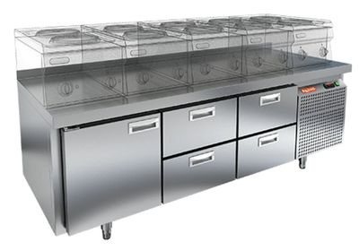 Стол охлаждаемый Hicold GN 122/TN LT под тепл.оборуд.(-2+10), 1 дверь 4 ящ, 1835х700х675