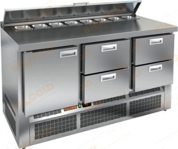 Стол для салатов Hicold SLE2-212GN (+2+10), 1 дверь, 4 ящ, 1485х700х850мм, ниж.агрег.
