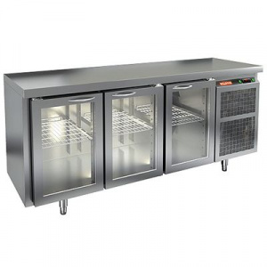 Стол охлаждаемый Hicold GNG 111 HT O (+2+10), островн., 3 стеклянные двери, 1835х700х850